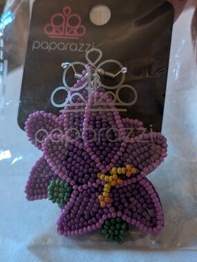 Paparazzi Purple Floral Seed Bead Earrings with Yellow and Green Accents